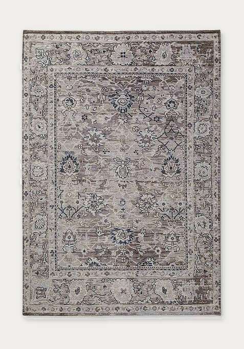100% Wool Handmade Grey Rug | Floral Carpet For Living Room