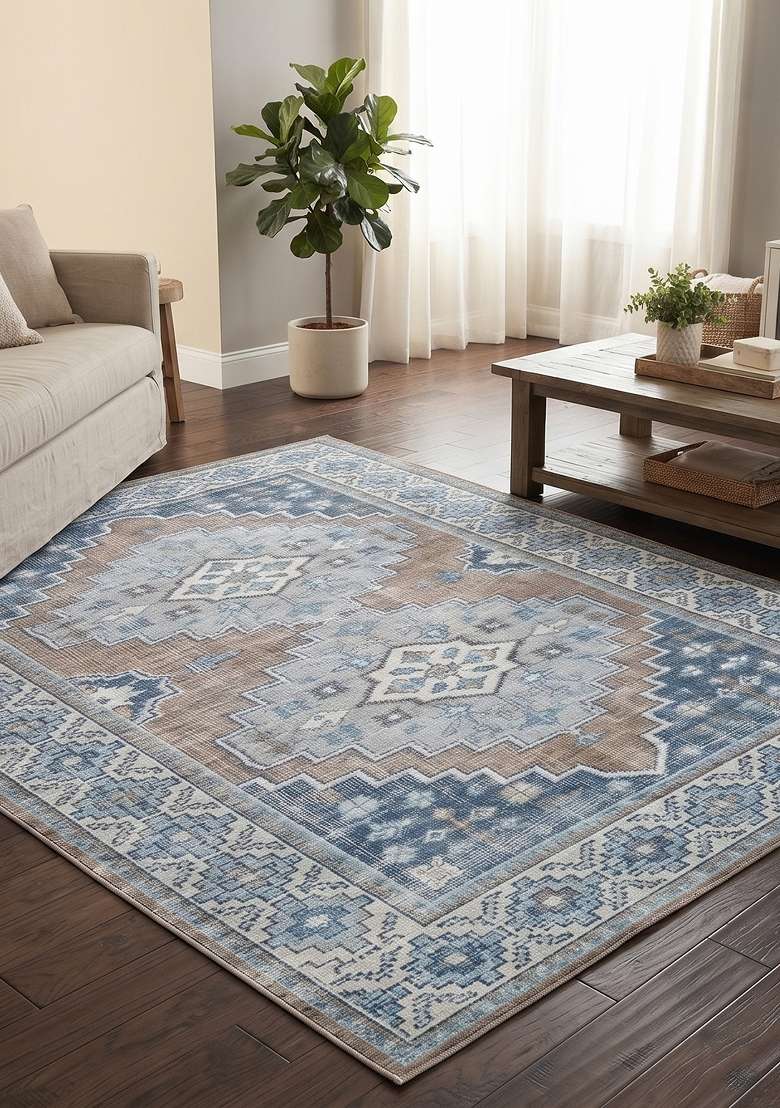 Saffron Rugs Hand Knotted Steel Blue Wool Rectangular Rug - Indya