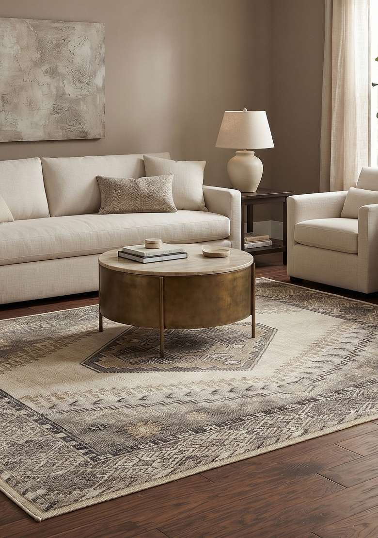 Saffron Rugs Hand Knotted Grey Beige Wool Rectangular Rug - Indya