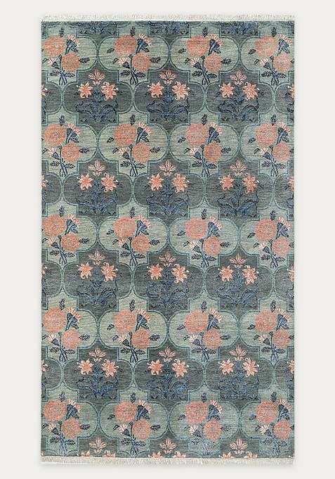 100% Wool Handmade Blue Rug | Trellis Carpet For Living Room