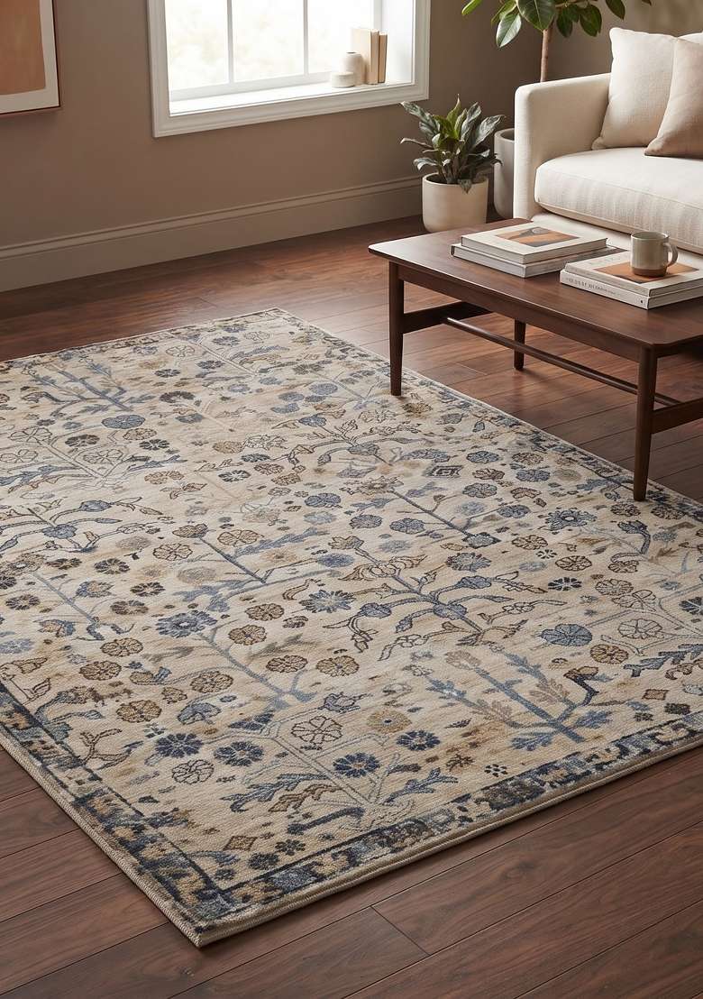 Saffron Rugs Hand Knotted Cream Beige Wool Rectangular Rug - Indya