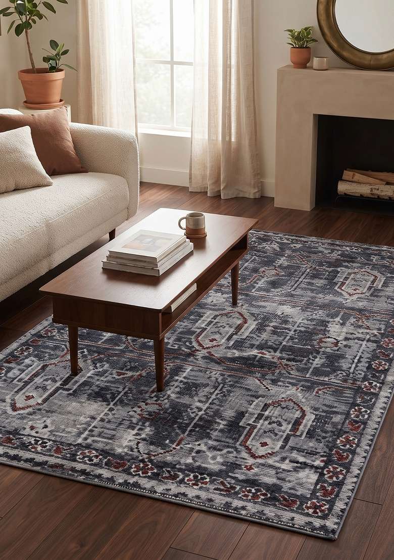 Saffron Rugs Hand Knotted Charcoal Grey Wool Rectangular Rug - Indya