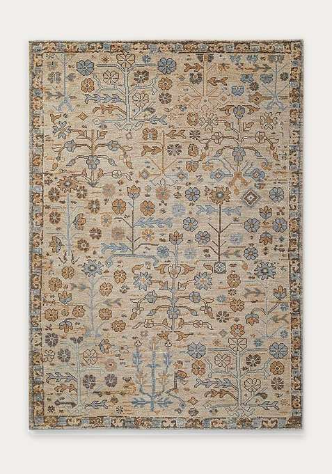 100% Wool Handmade Beige Rug | Floral Carpet For Living Room