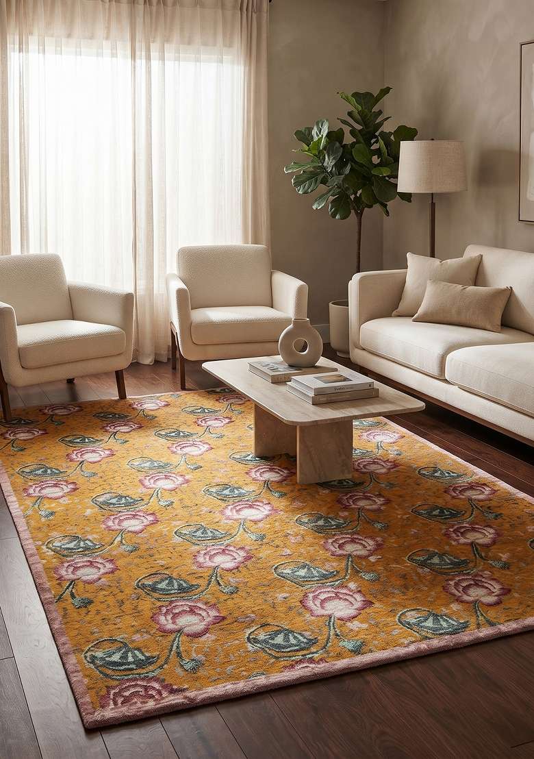 Saffron Rugs Mustard Yellow Hand Knotted Wool Rectangular Rug - Indya