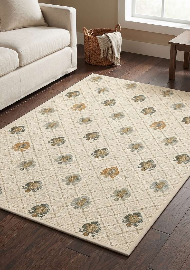 Saffron Rugs Hand Knotted Cream Beige Wool Rectangular Rug - Indya