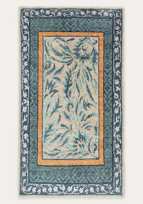 100% Wool Handmade Blue Rug | Floral Carpet For Living Room