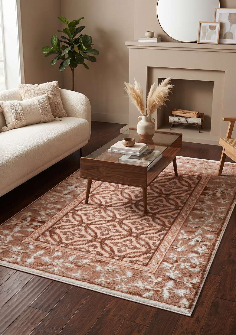 Saffron Rugs Hand Knotted Terracotta Rose Wool Rectangular Rug - Indya