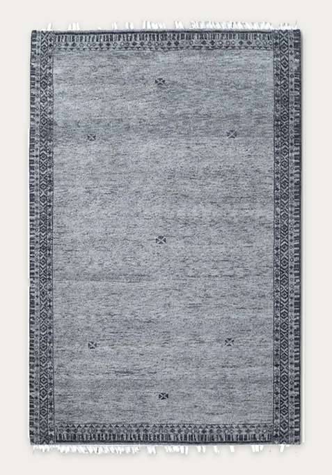 100% Wool Handmade Grey Rug | Geometric Carpet For Living Room