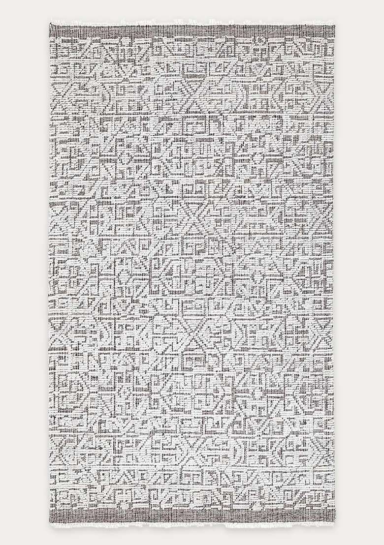 Saffron Rugs Ivory Grey Hand Knotted Wool Rectangular Rug - Indya