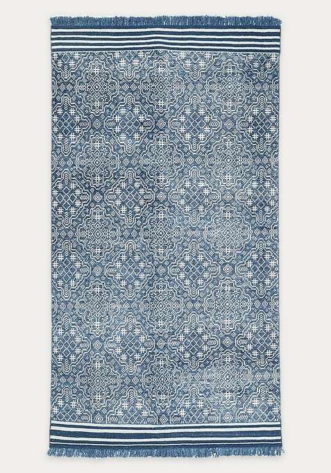 100% Wool Handmade Blue Rug | Geometric Carpet For Living Room