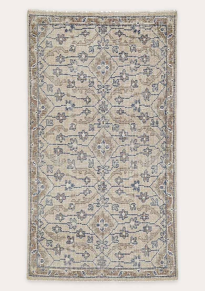 Saffron Rugs Beige Geometric Hand Knotted Wool Rectangular Rug - Indya