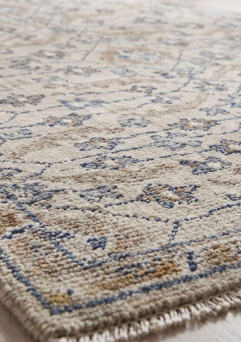 Saffron Rugs Beige Geometric Hand Knotted Wool Rectangular Rug - Indya