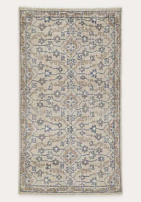 100% Wool Handmade Beige Rug | Geometric Carpet For Living Room