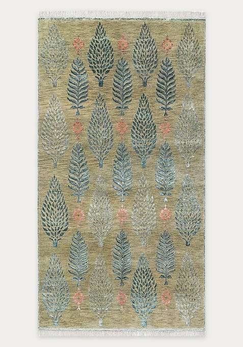 100% Wool Handmade Olive Rug | Leaf Carpet For Living Room