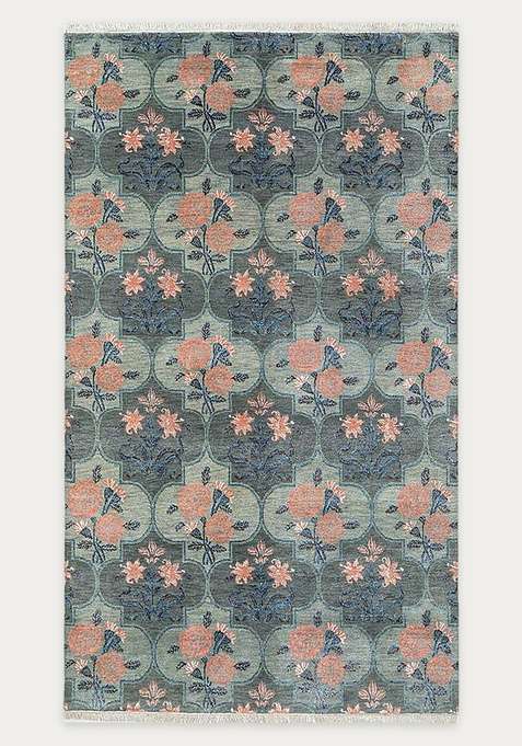 100% Wool Handmade Blue Rug | Trellis Carpet For Living Room