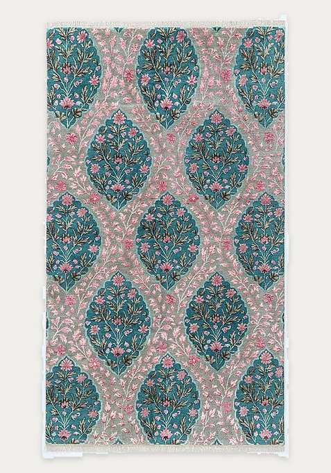 100% Wool Handmade Blue Rug | Floral Carpet For Living Room