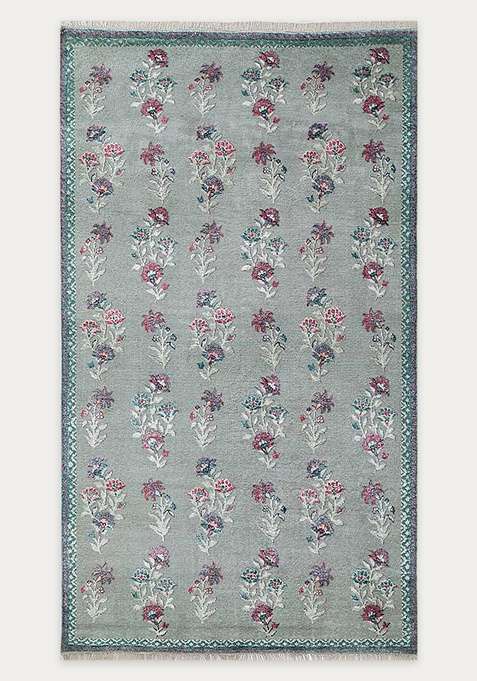 100% Wool Handmade Grey Rug | Floral Carpet For Living Room