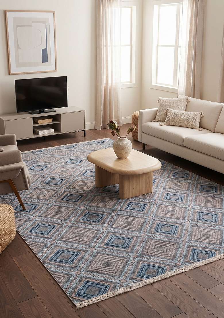 Saffron Rugs Hand Knotted Steel Blue Wool Rectangular Rug - Indya