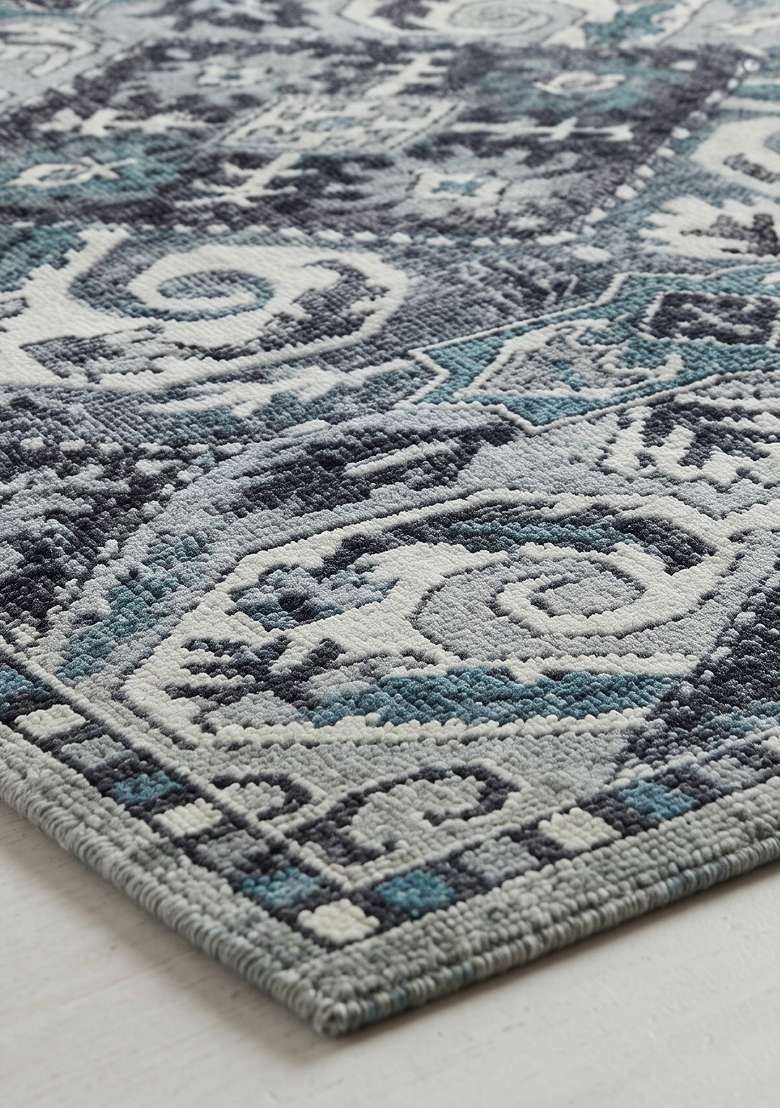 Saffron Rugs Blue Grey Hand Knotted Wool Rectangular Rug - Indya