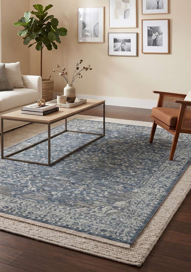 Saffron Rugs Hand Knotted Steel Blue Wool Rectangular Rug - Indya