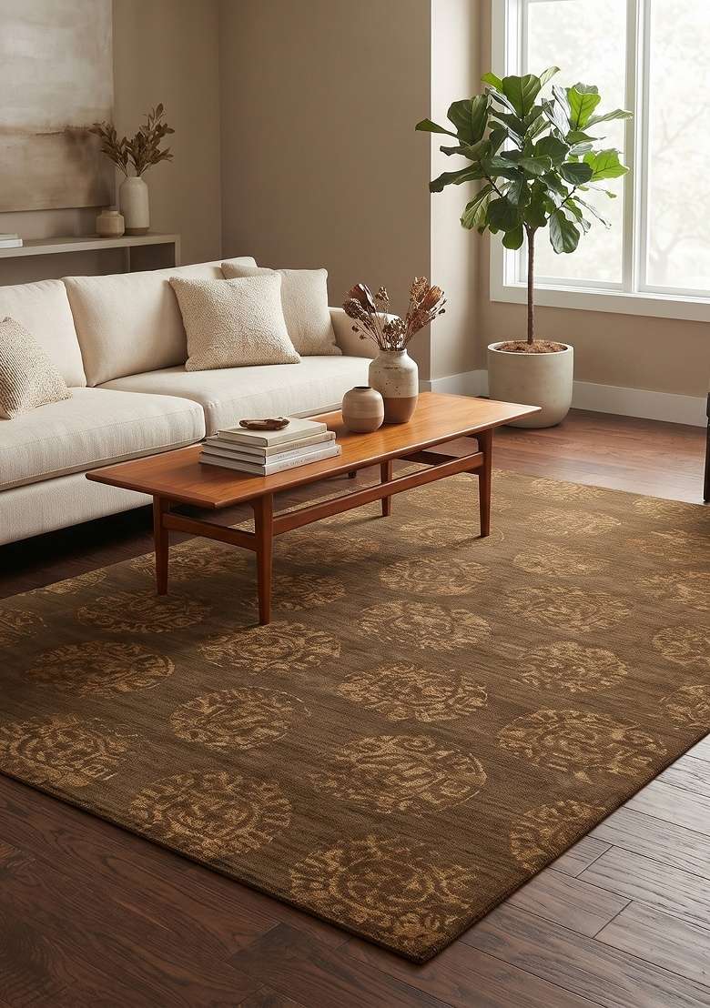 Saffron Rugs Hand Knotted Dark Brown Wool Floral Rectangular Rug - Indya