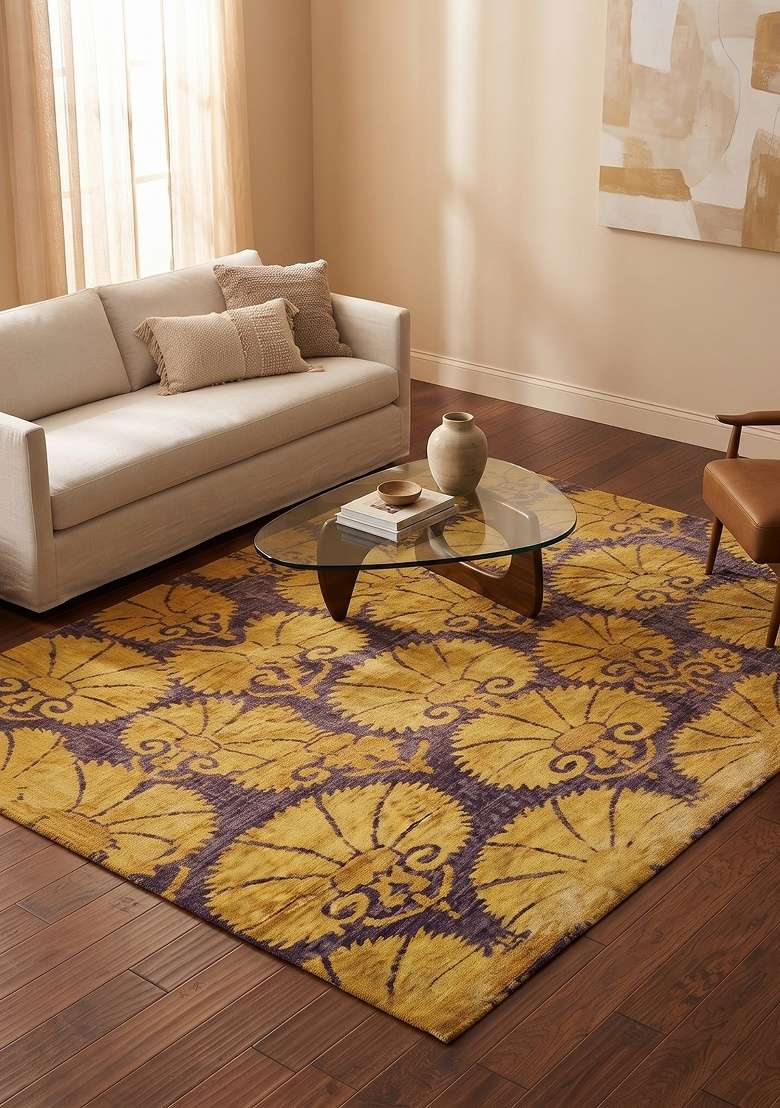 Saffron Rugs Gold Yellow Hand Knotted Wool Rectangular Rug - Indya