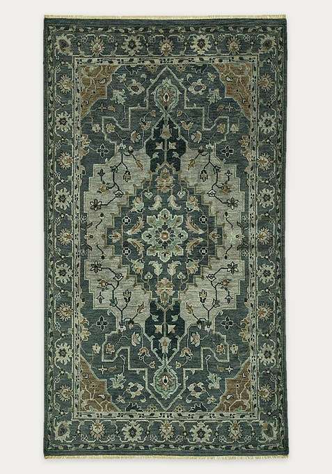 100% Wool Handmade Blue Rug | Floral Carpet For Living Room