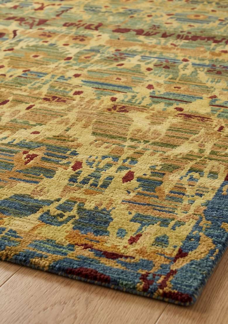 Saffron Rugs Gold Yellow Hand Knotted Wool Rectangular Rug - Indya
