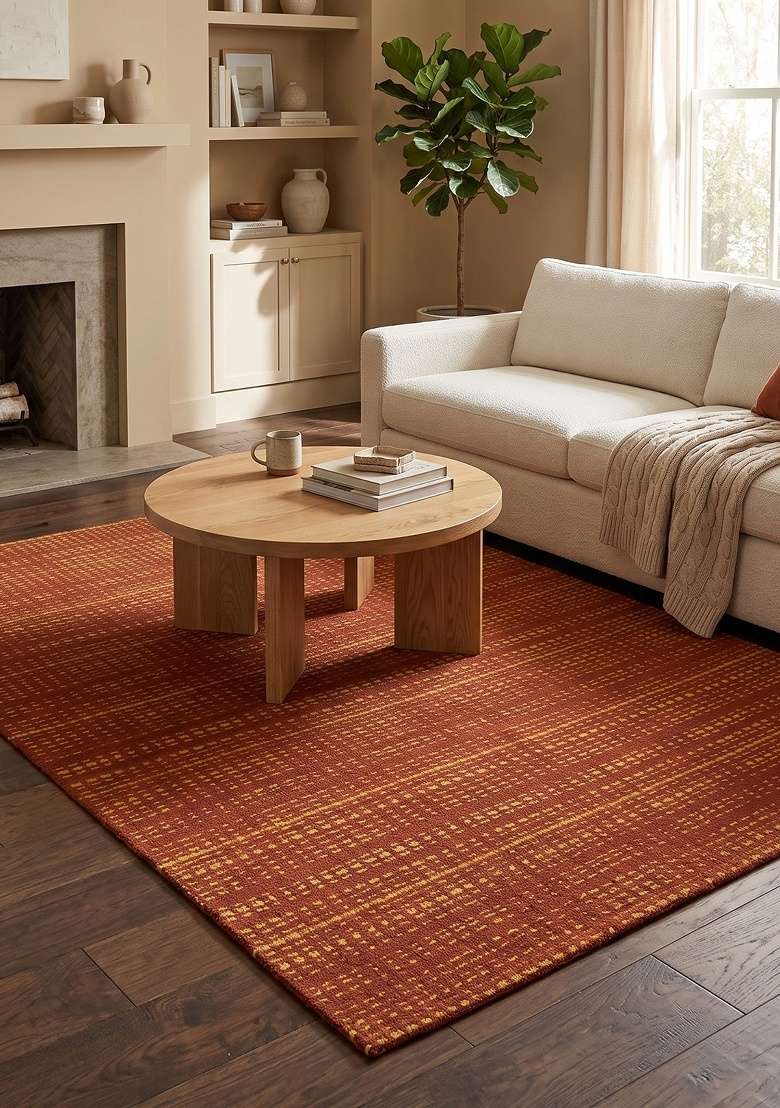 Saffron Rugs Hand Knotted Rust Orange Wool Rectangular Rug - Indya