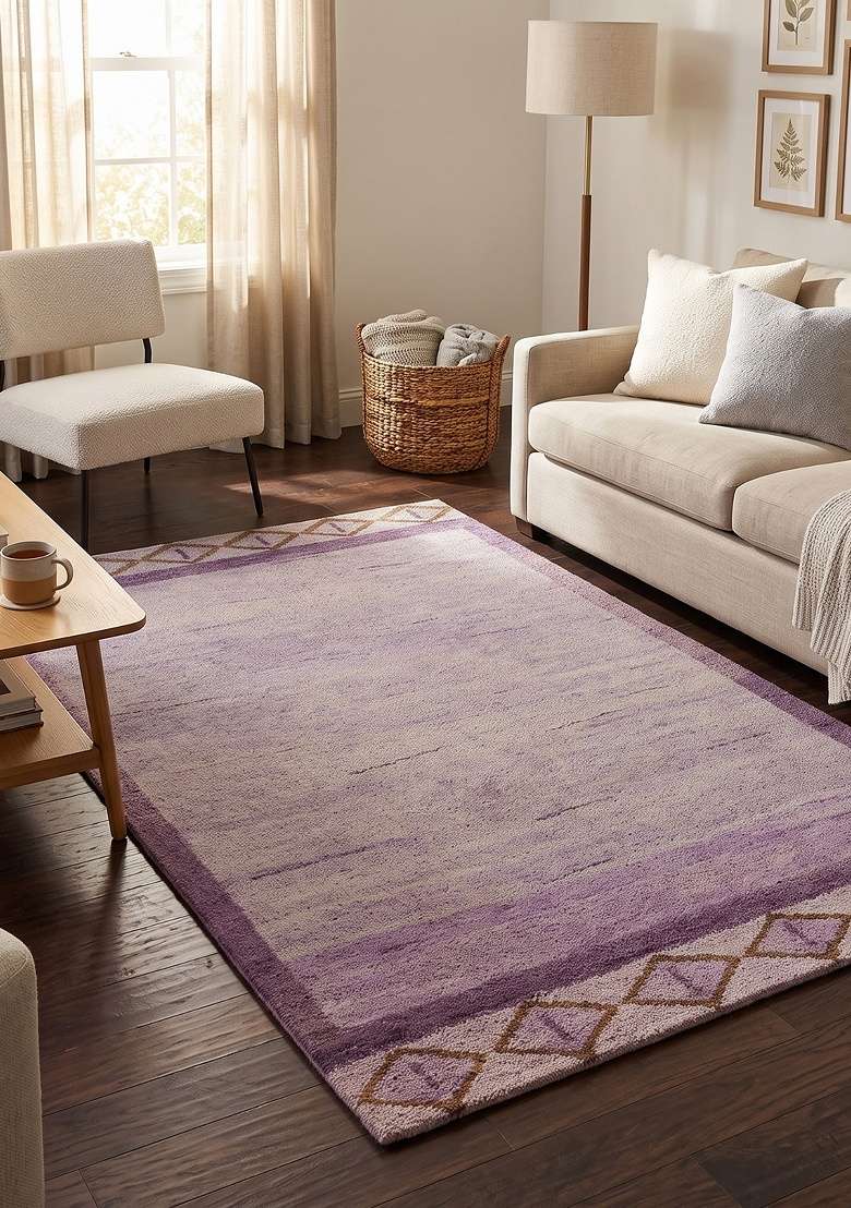 Saffron Rugs Hand Knotted Purple Lavender Wool Rectangular Rug - Indya