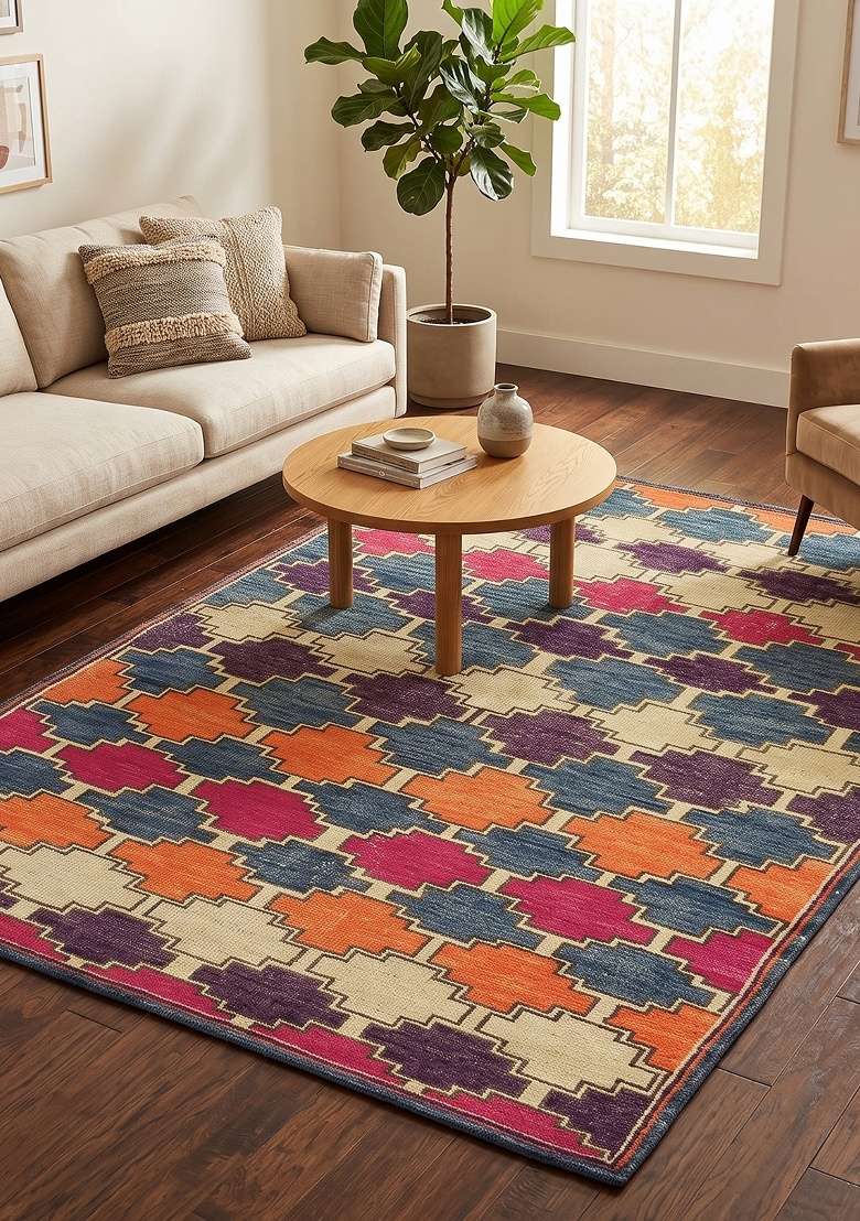 Saffron Rugs Hand Knotted Multicolor Wool Rectangular Rug - Indya