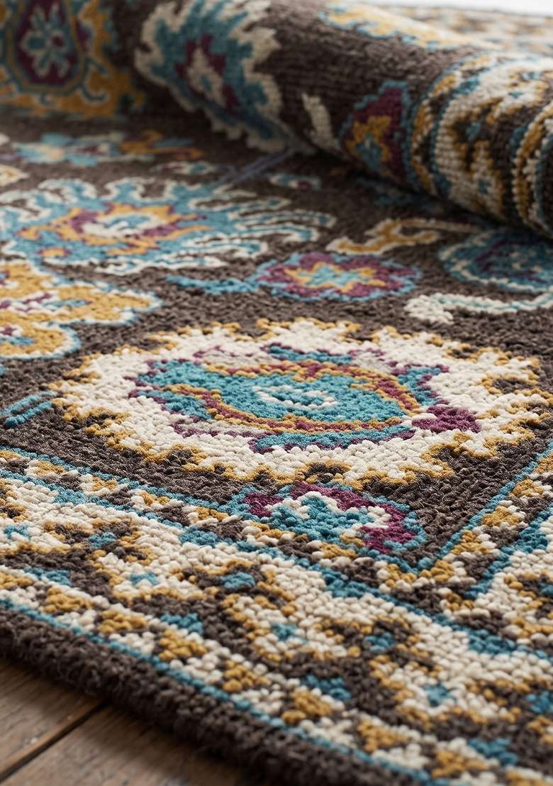 Saffron Rugs Dark Brown Floral Hand Knotted Wool Rectangular Rug - Indya