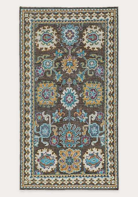 100% Wool Handmade Brown Rug | Floral Carpet For Living Room