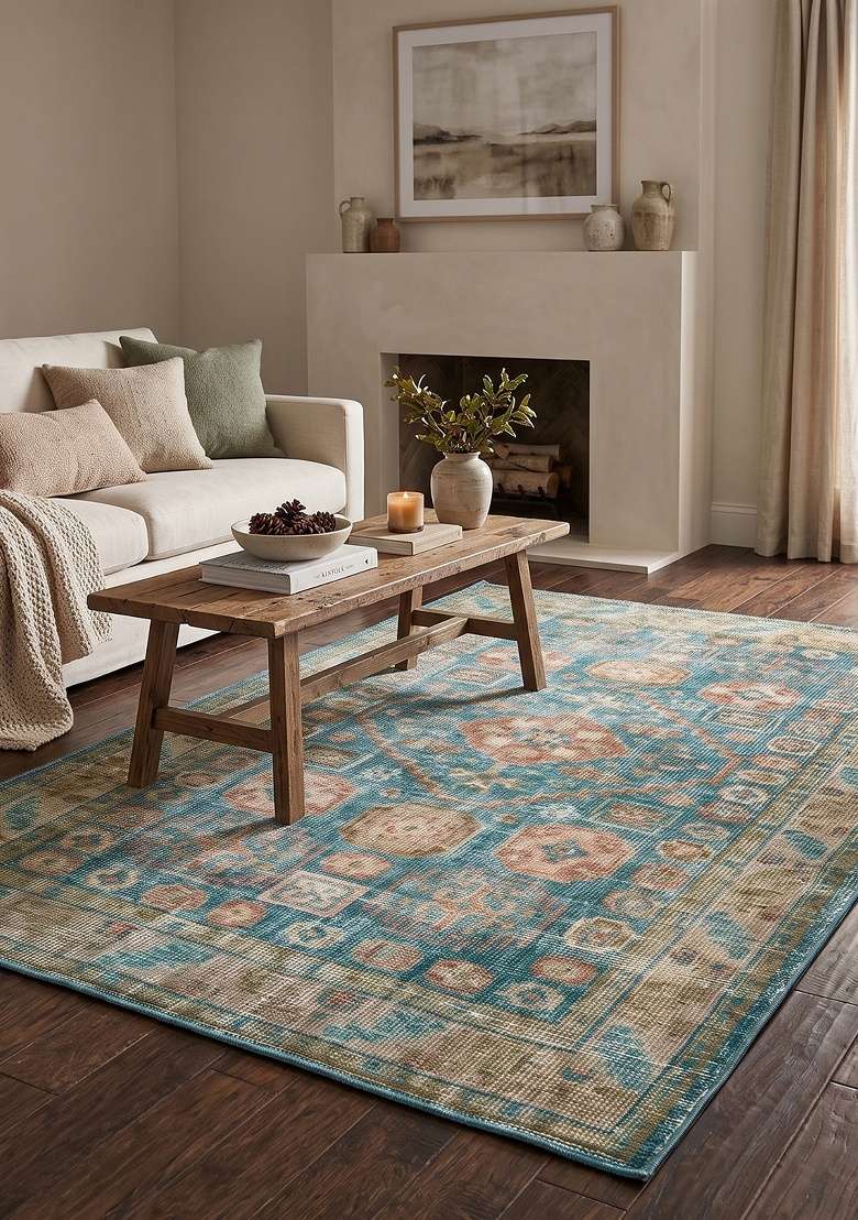 Saffron Rugs Hand Knotted Teal Blue Wool Rectangular Rug - Indya