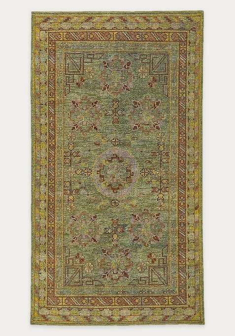 100% Wool Handmade Green Rug | Floral Carpet For Living Room