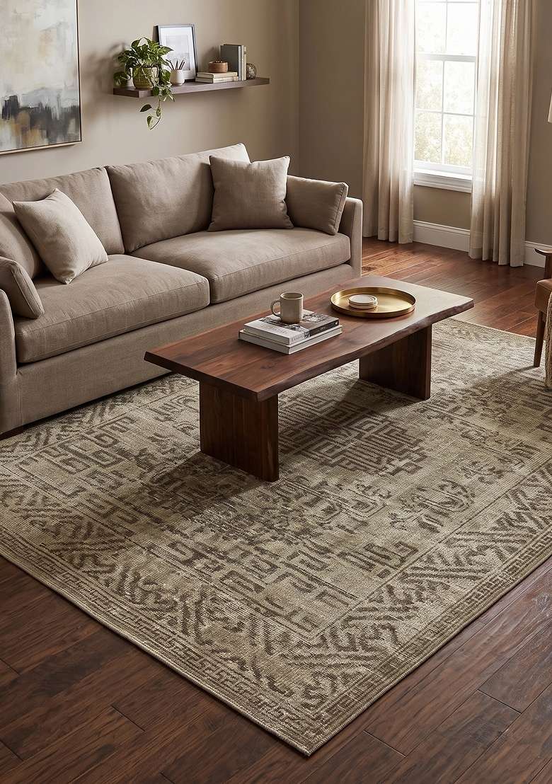 Saffron Rugs Hand Knotted Grey Beige Wool Rectangular Rug - Indya