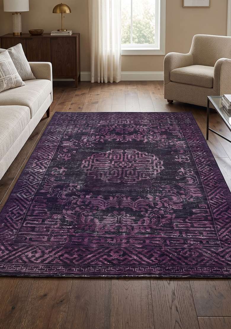 Saffron Rugs Hand Knotted Dark Purple Wool Rectangular Rug - Indya