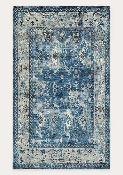 100% Wool Handmade Blue Rug | Geometric Carpet For Living Room
