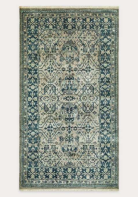 100% Wool Handmade Blue Rug | Floral Carpet For Living Room