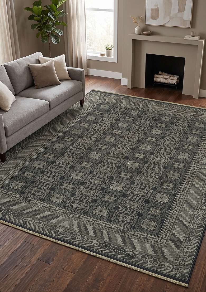 Saffron Rugs Hand Knotted Charcoal Grey Wool Rectangular Rug - Indya