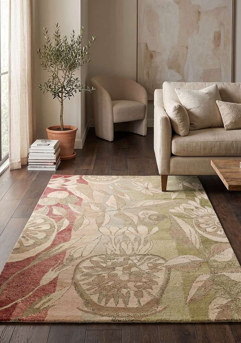 Saffron Rugs Hand Knotted Multicolor Green Red Wool Rug - Indya
