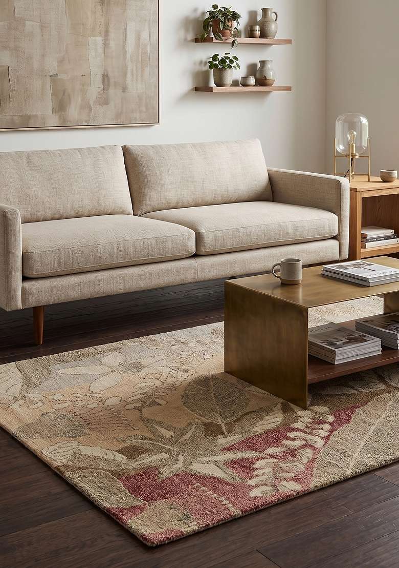 Saffron Rugs Beige Gold Multicolor Hand Knotted Wool Rectangular Rug - Indya