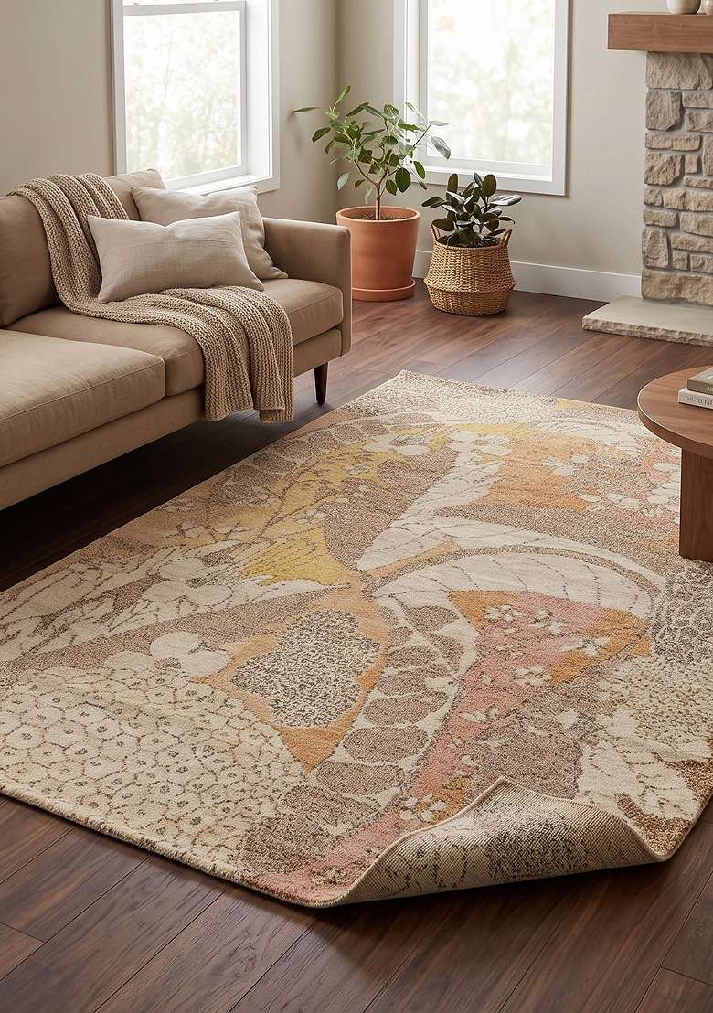 Saffron Rugs Warm Beige Gold Hand Knotted Wool Rectangular Rug - Indya