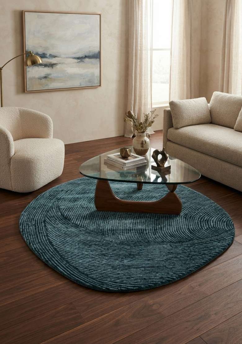 Saffron Rugs Hand-Tufted Teal Viscose Oval Rug - Indya