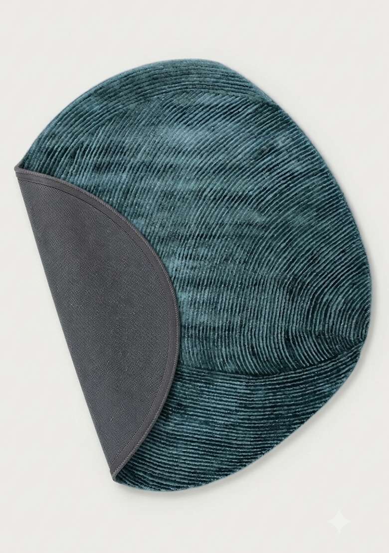 Saffron Rugs Teal Hand Tufted Viscose Oval Rug - Indya