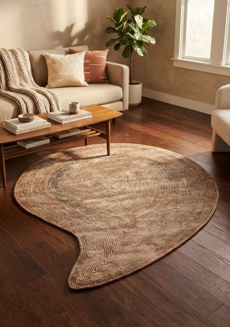 Saffron Rugs Natural Brown Hand Tufted Viscose Oblong Rug - Indya