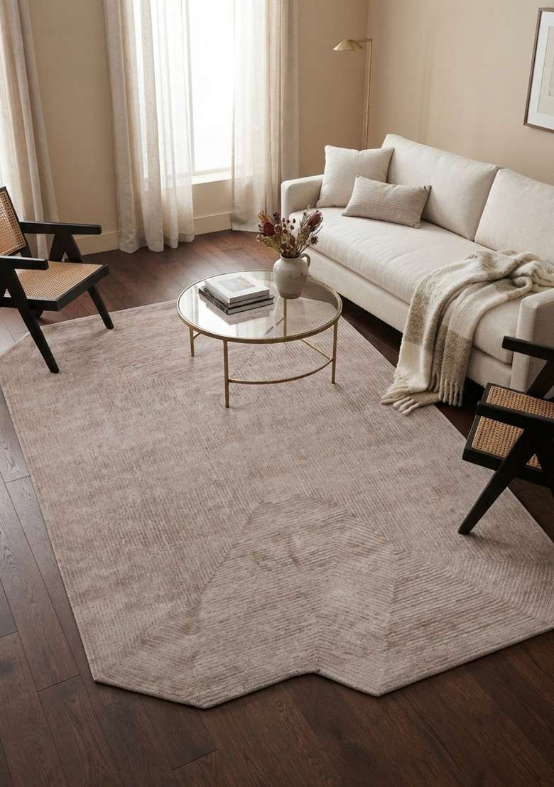 Saffron Rugs Taupe Beige Hand Tufted Viscose Octagonal Rug - Indya