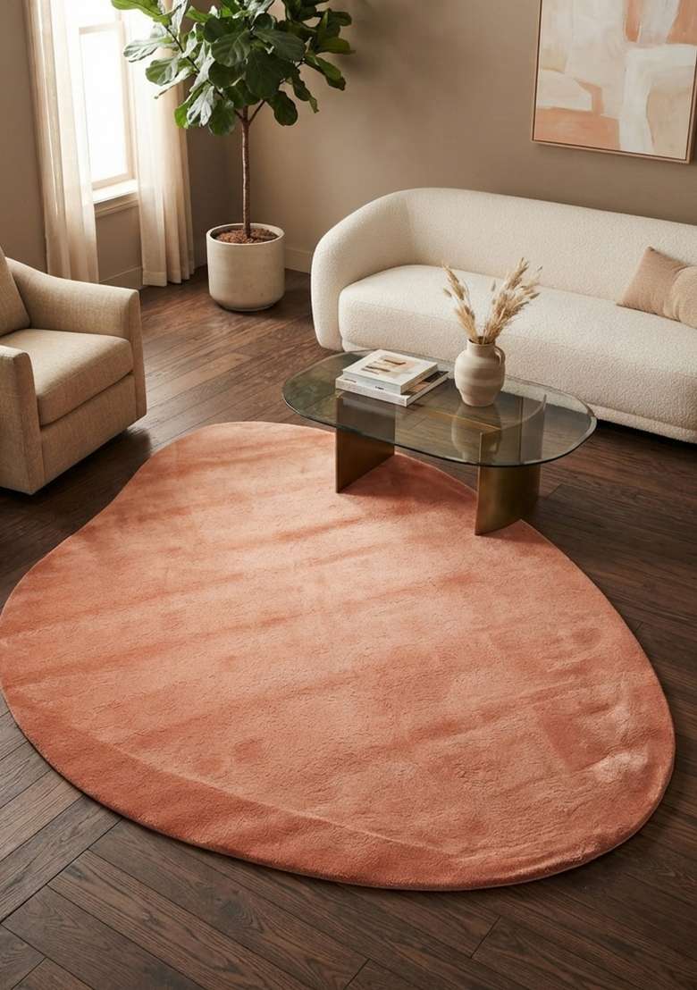 Saffron Rugs Hand-Tufted Salmon Coral Viscose Oblong Rug - Indya