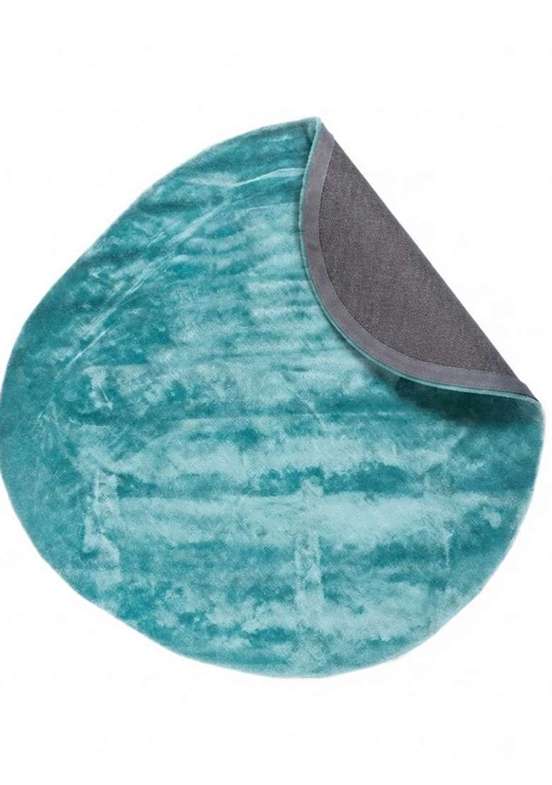 Saffron Rugs Teal Hand Tufted Viscose Round Rug - Indya