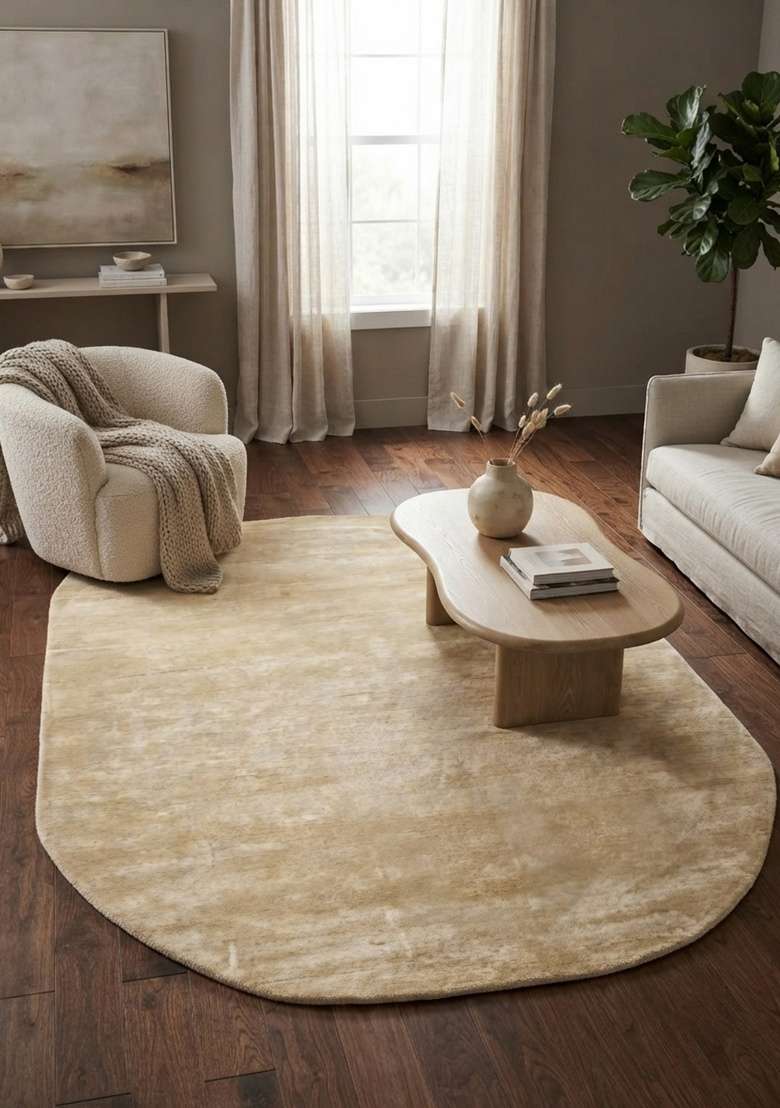 Saffron Rugs Hand-Tufted Cream Viscose Oval Rug - Indya